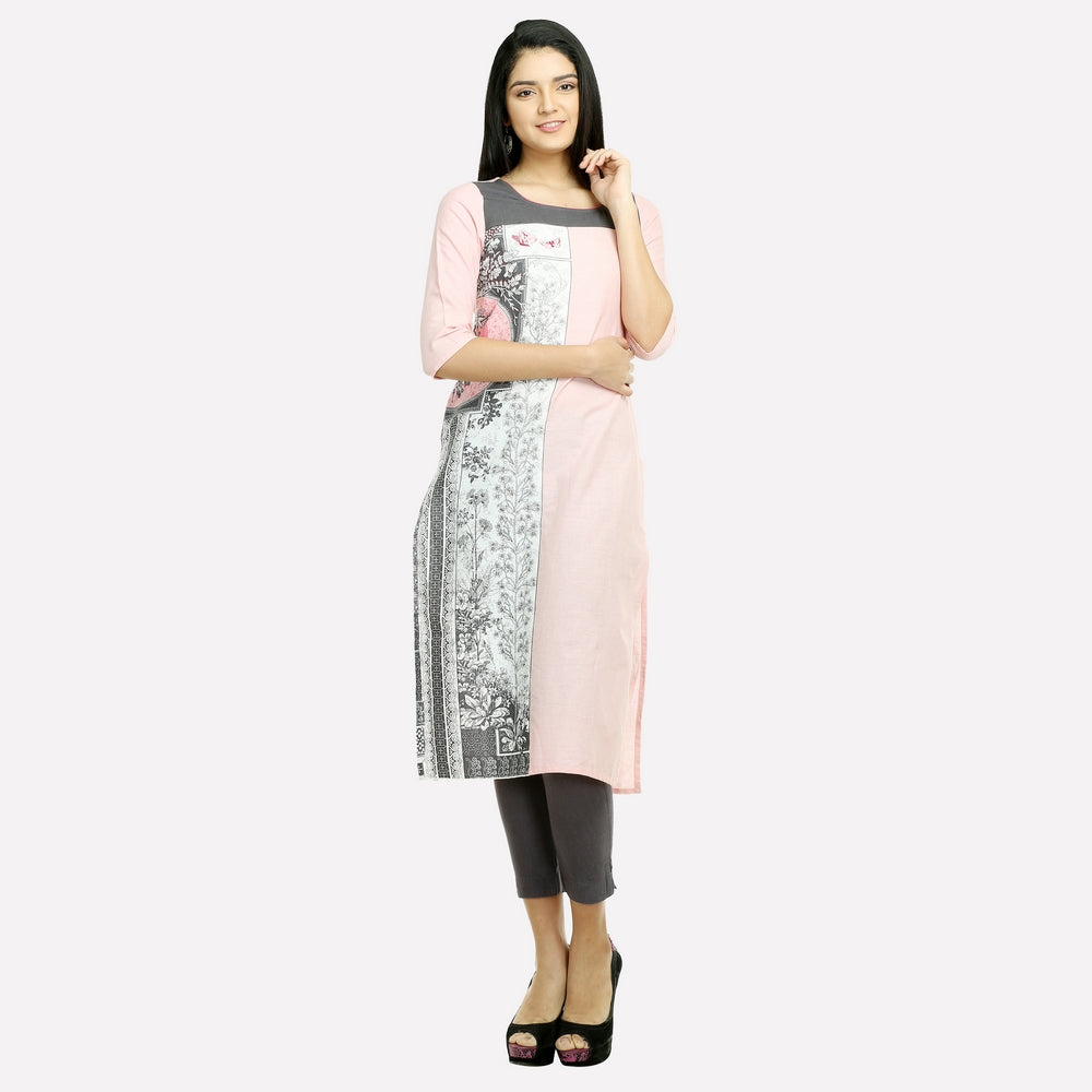 Pink Floral Print 3/4 Sleeve kurta