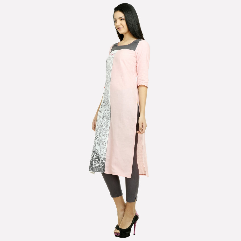 Pink Floral Print 3/4 Sleeve kurta