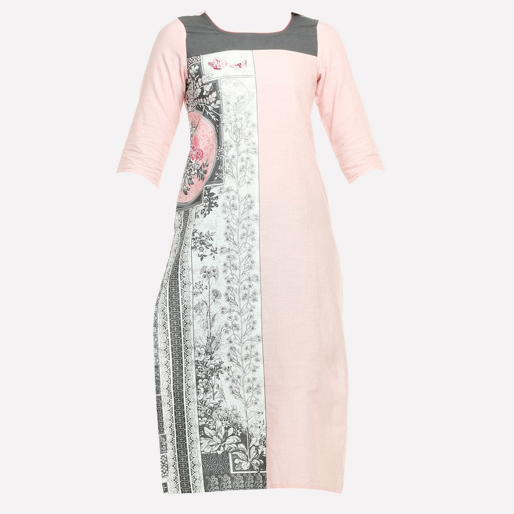 Pink Floral Print 3/4 Sleeve kurta