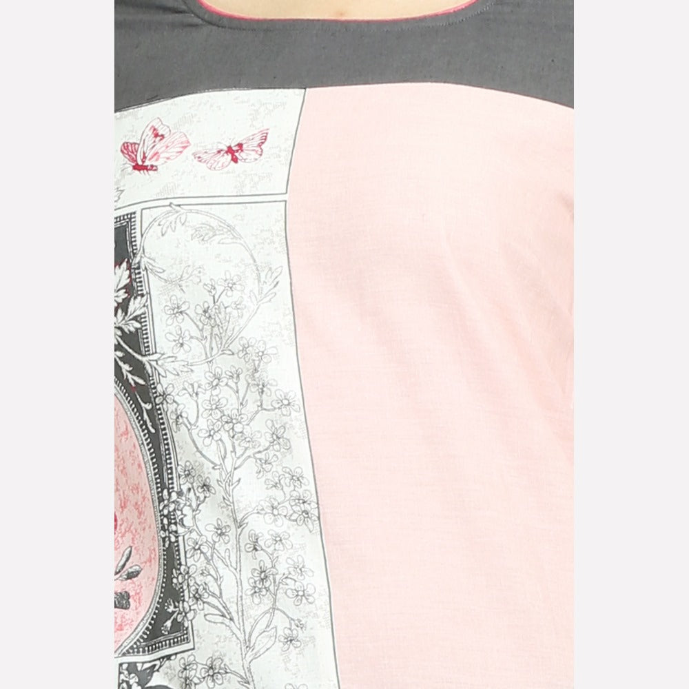Pink Floral Print 3/4 Sleeve kurta