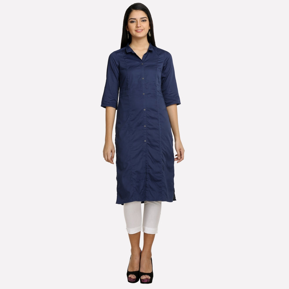 Navy Blue Collar Neck 3/4 Sleeve kurta