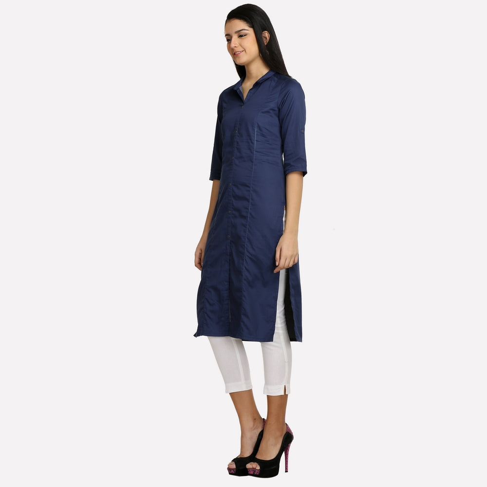 Navy Blue Collar Neck 3/4 Sleeve kurta