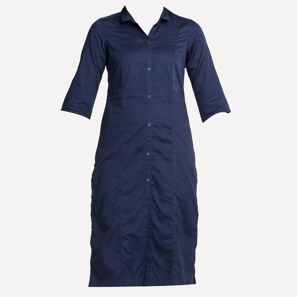 Navy Blue Collar Neck 3/4 Sleeve kurta