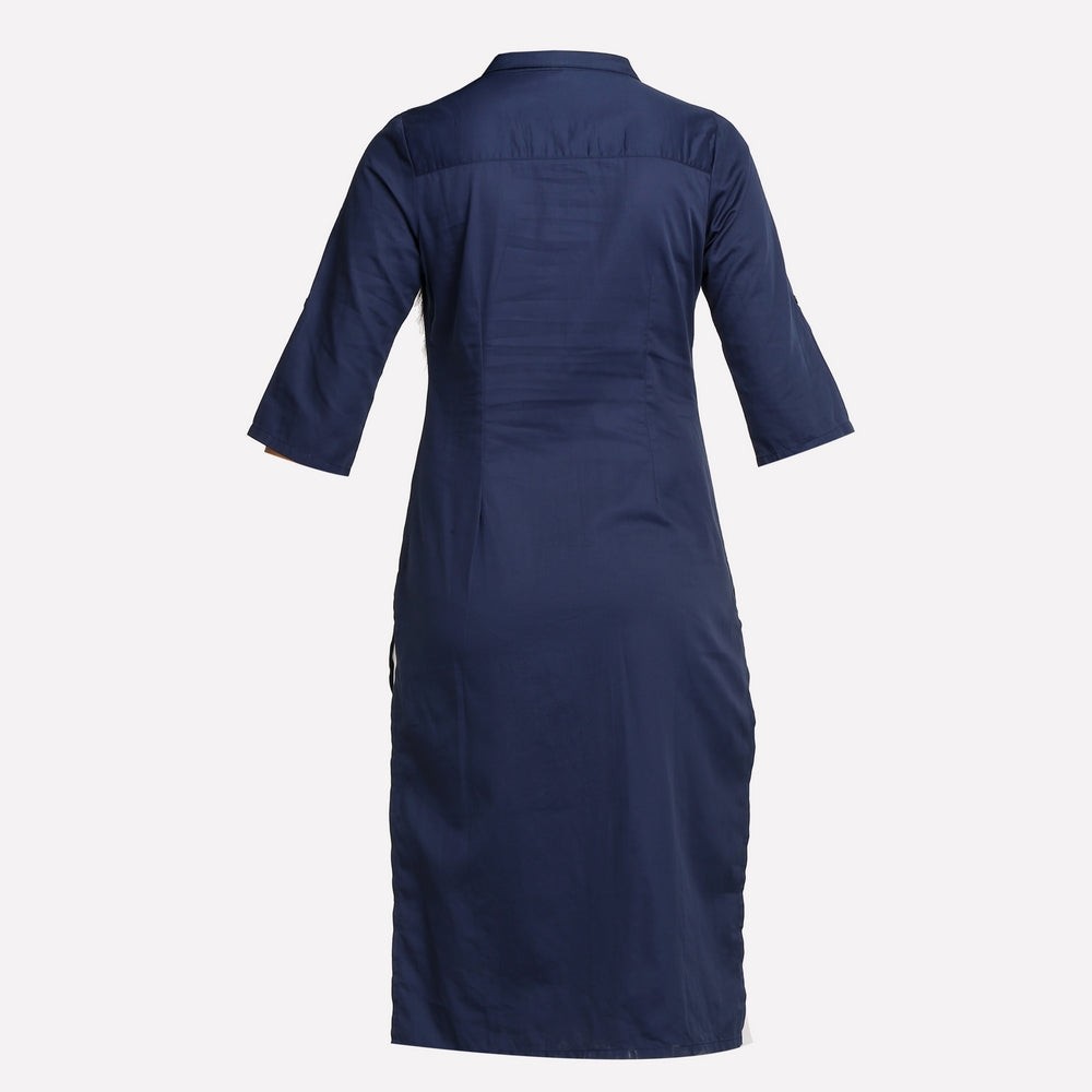 Navy Blue Collar Neck 3/4 Sleeve kurta