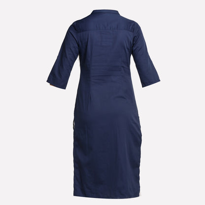 Navy Blue Collar Neck 3/4 Sleeve kurta