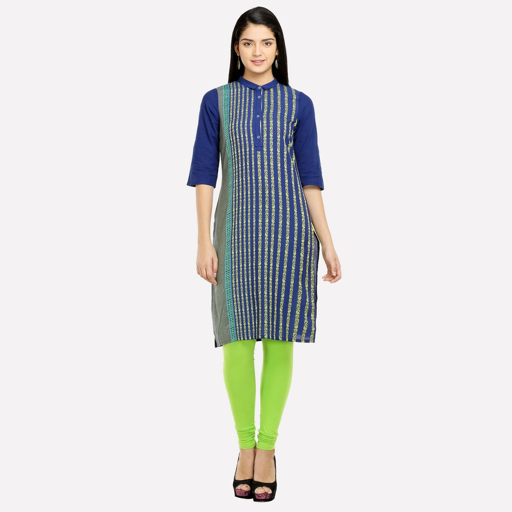 Blue Collar Neck 3/4 Sleeve kurta