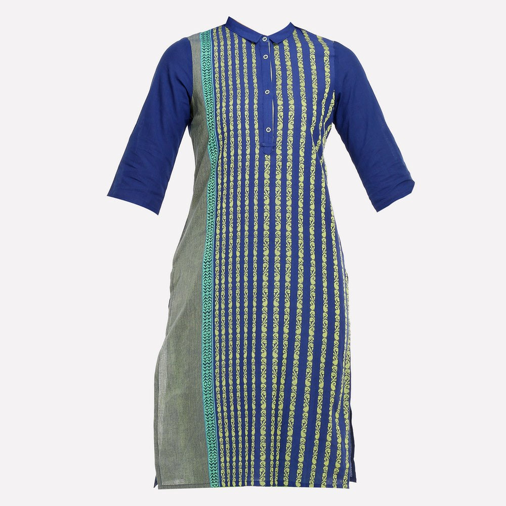 Blue Collar Neck 3/4 Sleeve kurta