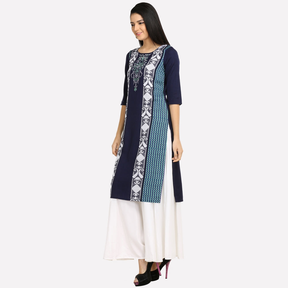 Navy Blue Round Neck 3/4 Sleeve kurta