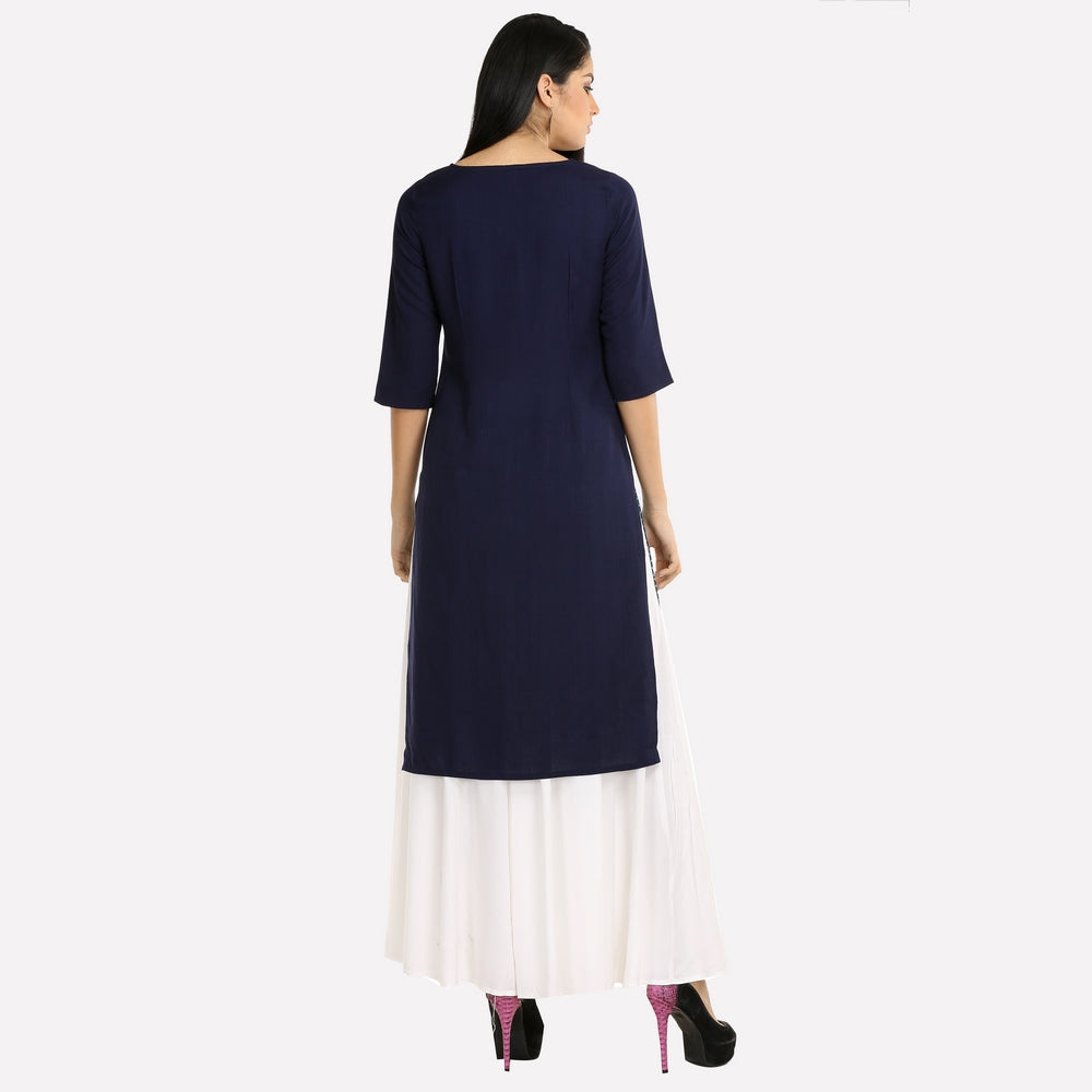 Navy Blue Round Neck 3/4 Sleeve kurta