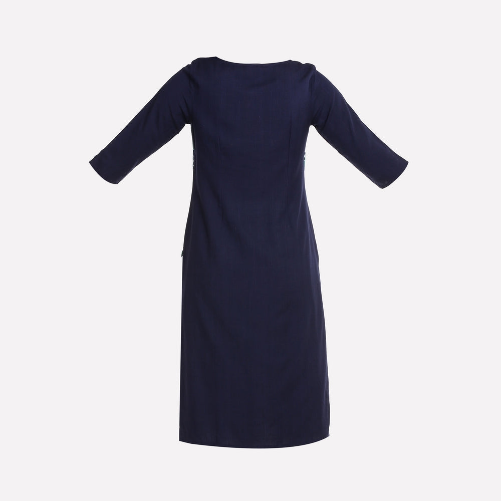 Navy Blue Round Neck 3/4 Sleeve kurta