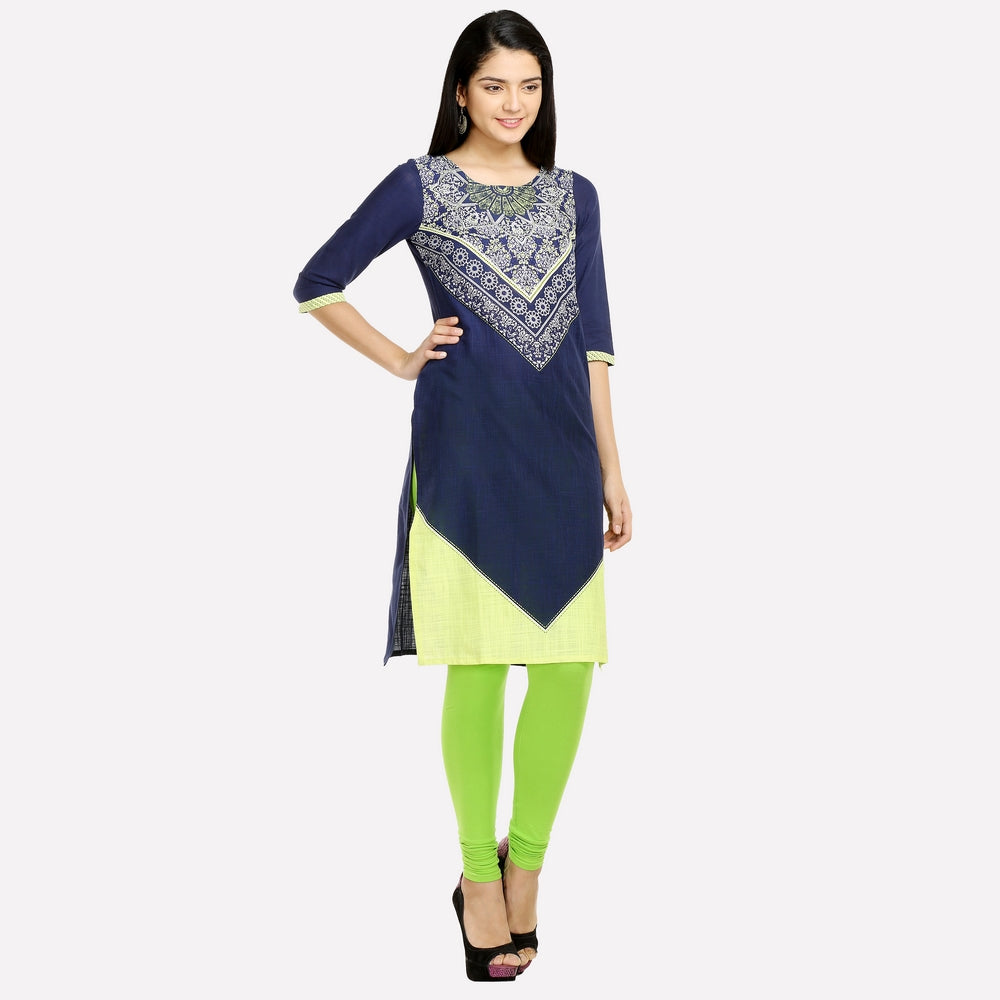 Navy Blue Printed 3/4 Sleeve kurta