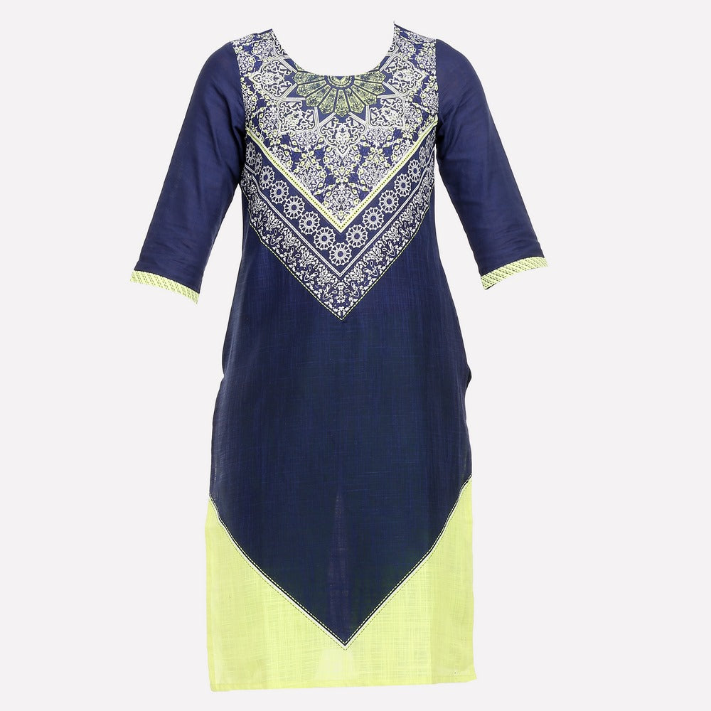 Navy Blue Printed 3/4 Sleeve kurta