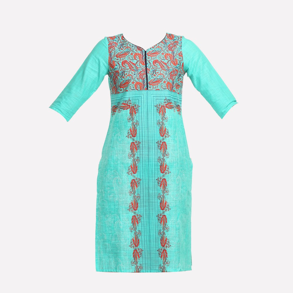 Blue Printed V Neck kurta