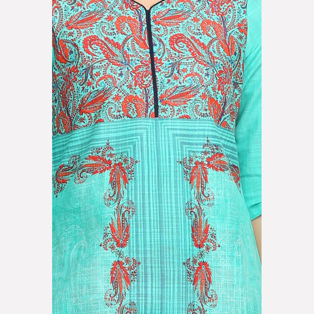 Blue Printed V Neck kurta