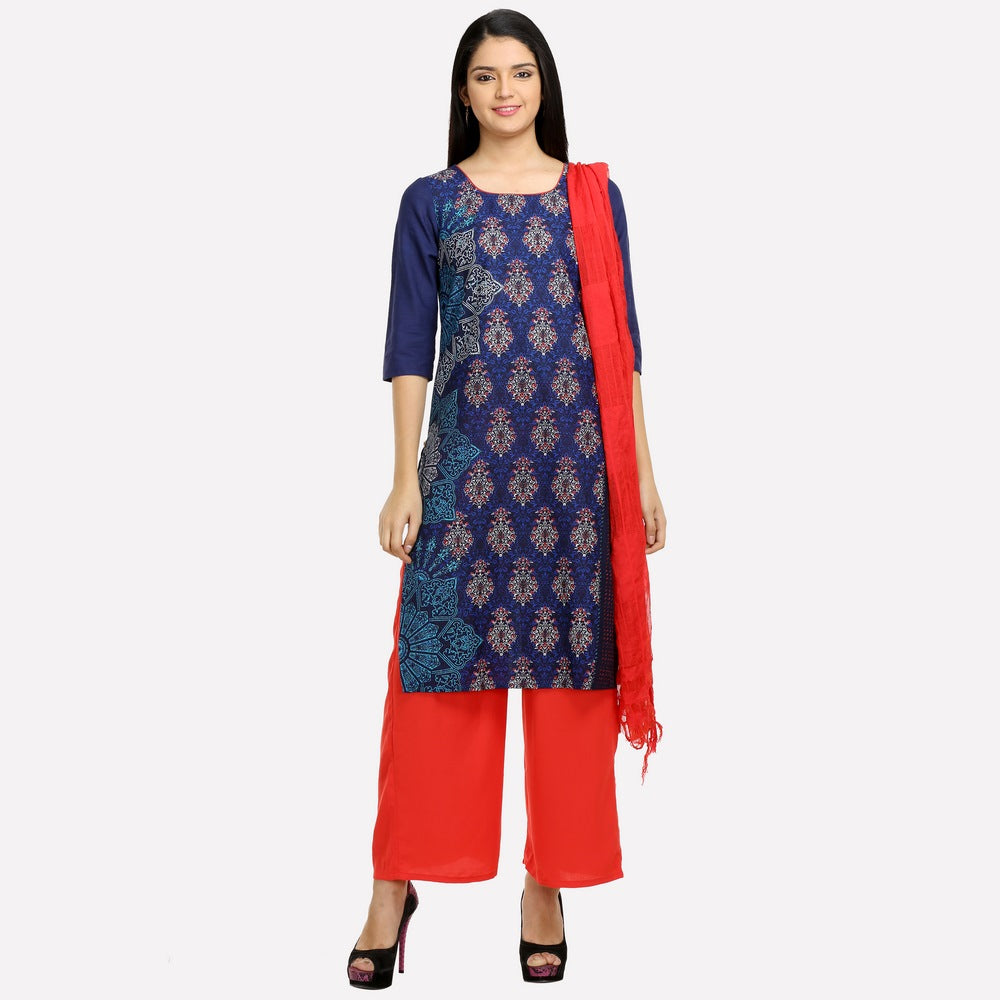 Blue 3/4 Sleeve Printed kurta