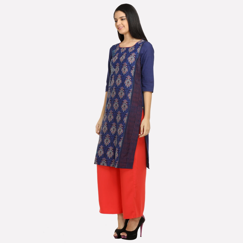 Blue 3/4 Sleeve Printed kurta