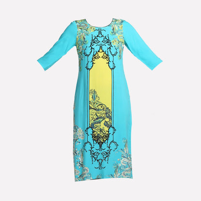 Blue Round Neck 3/4 Sleeve Printed kurta