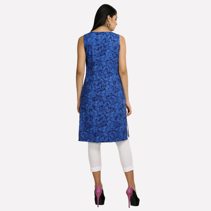 Blue Printed Sleeveless Denim kurta