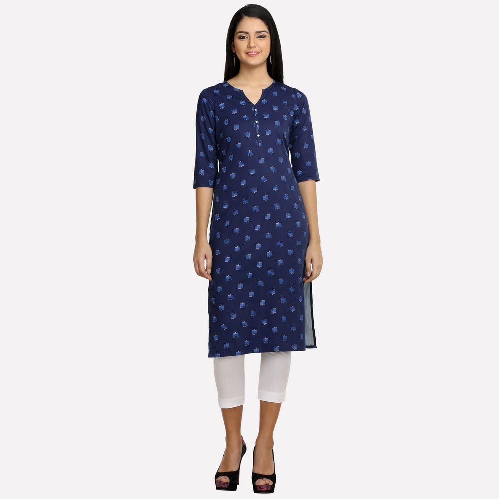 Blue Printed 3/4 Sleeve kurta