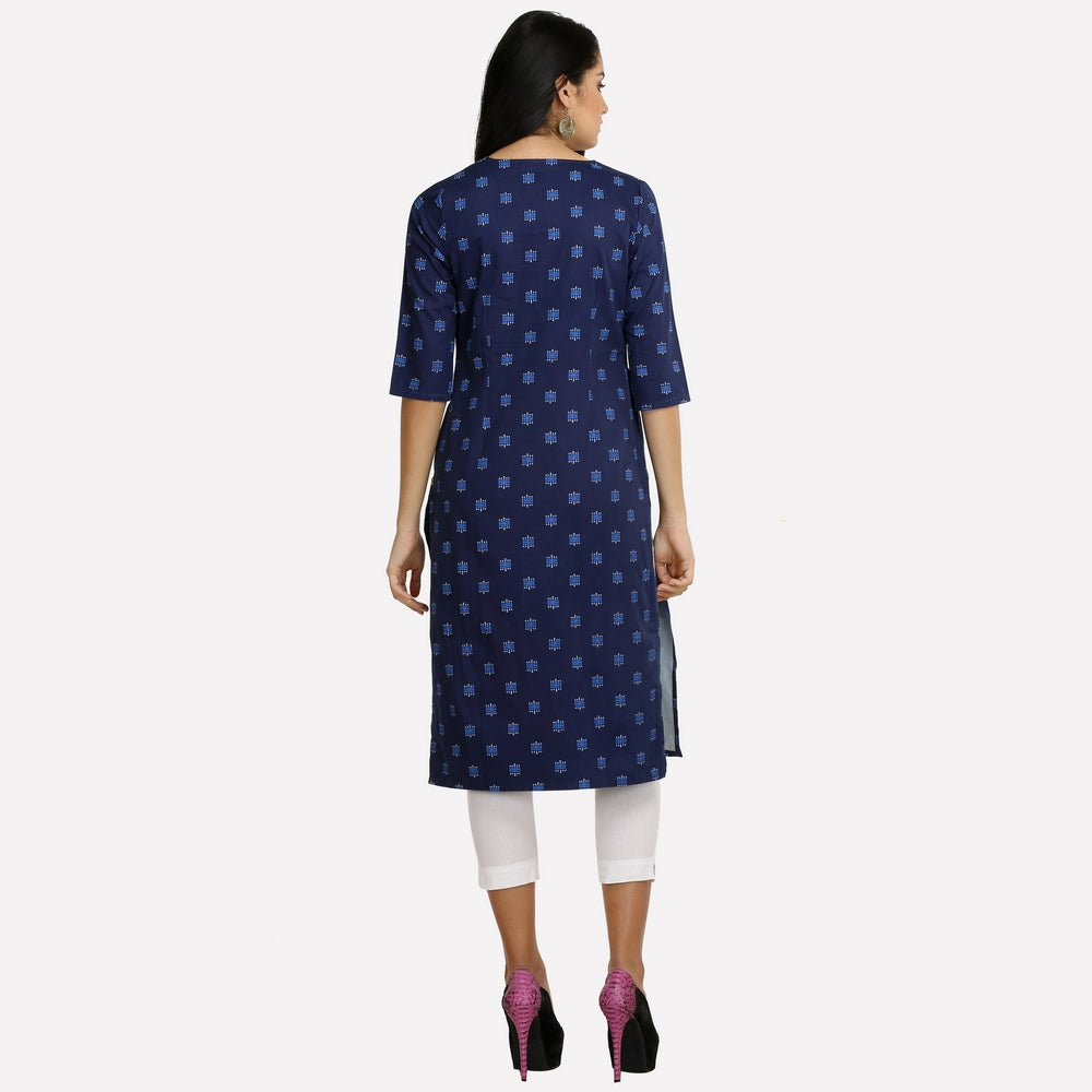 Blue Printed 3/4 Sleeve kurta