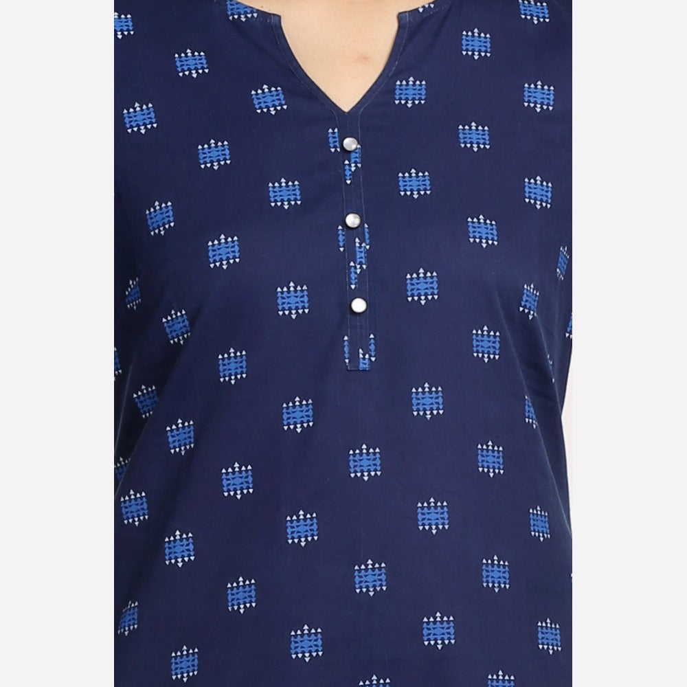 Blue Printed 3/4 Sleeve kurta