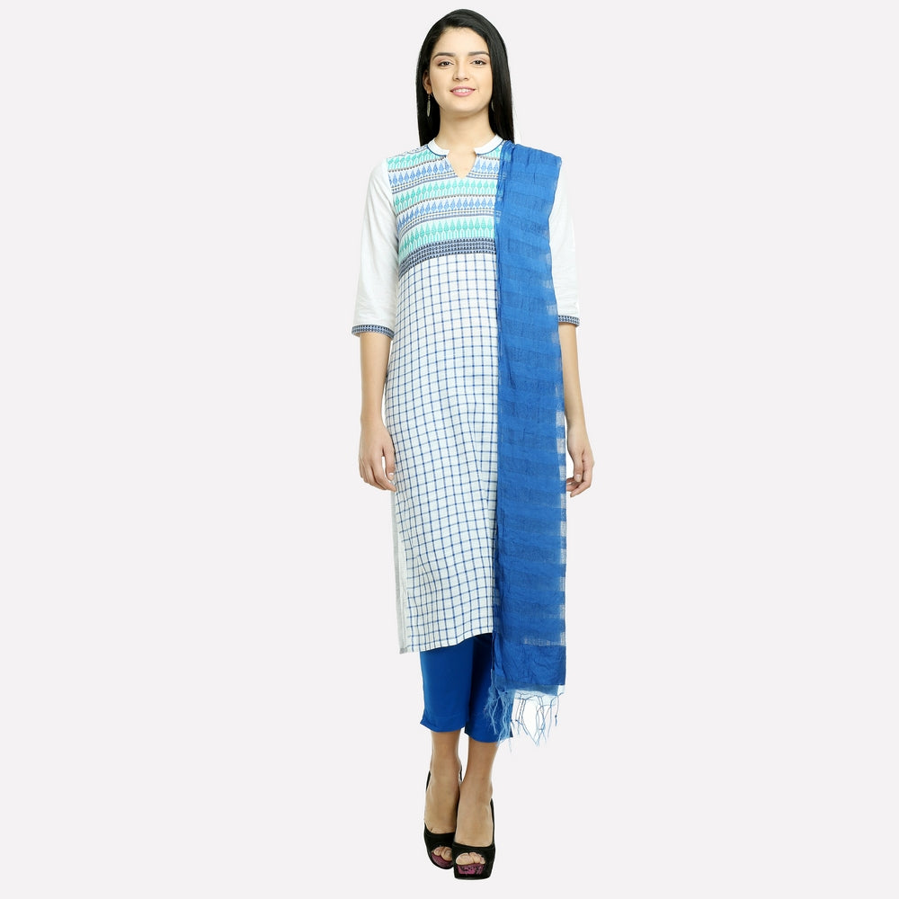 White Checked 3/4 Sleeve kurta