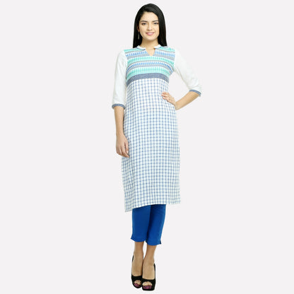 White Checked 3/4 Sleeve kurta