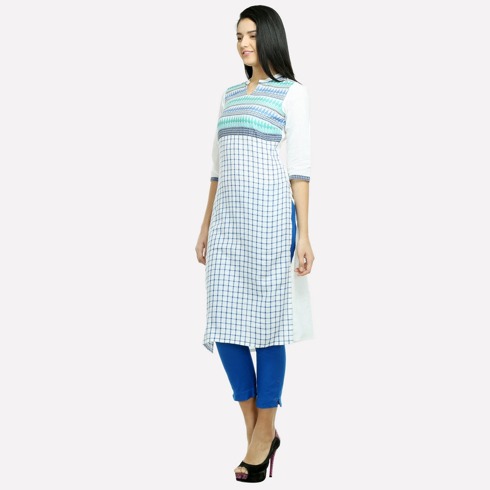 White Checked 3/4 Sleeve kurta