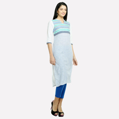 White Checked 3/4 Sleeve kurta