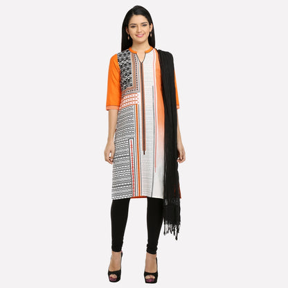 Orange 3/4 Sleeve Printed kurta