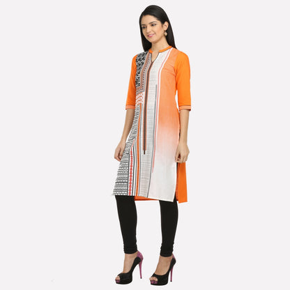 Orange 3/4 Sleeve Printed kurta