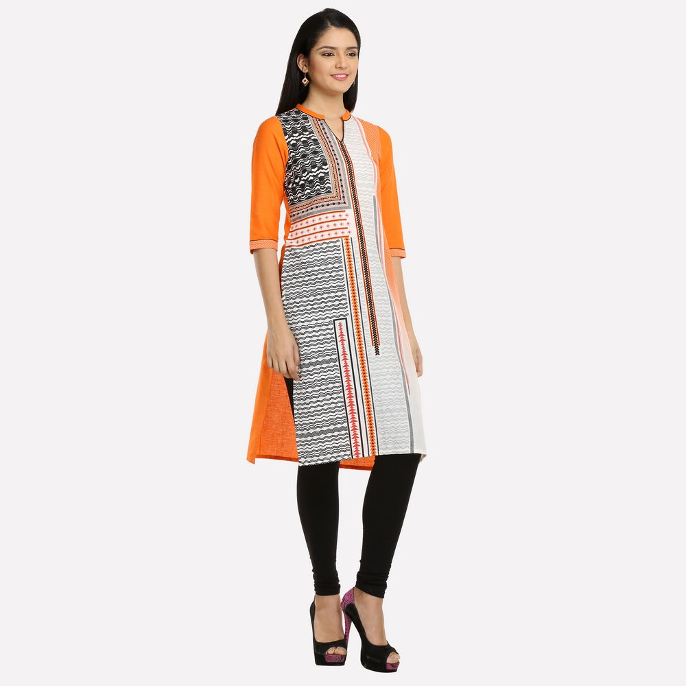 Orange 3/4 Sleeve Printed kurta