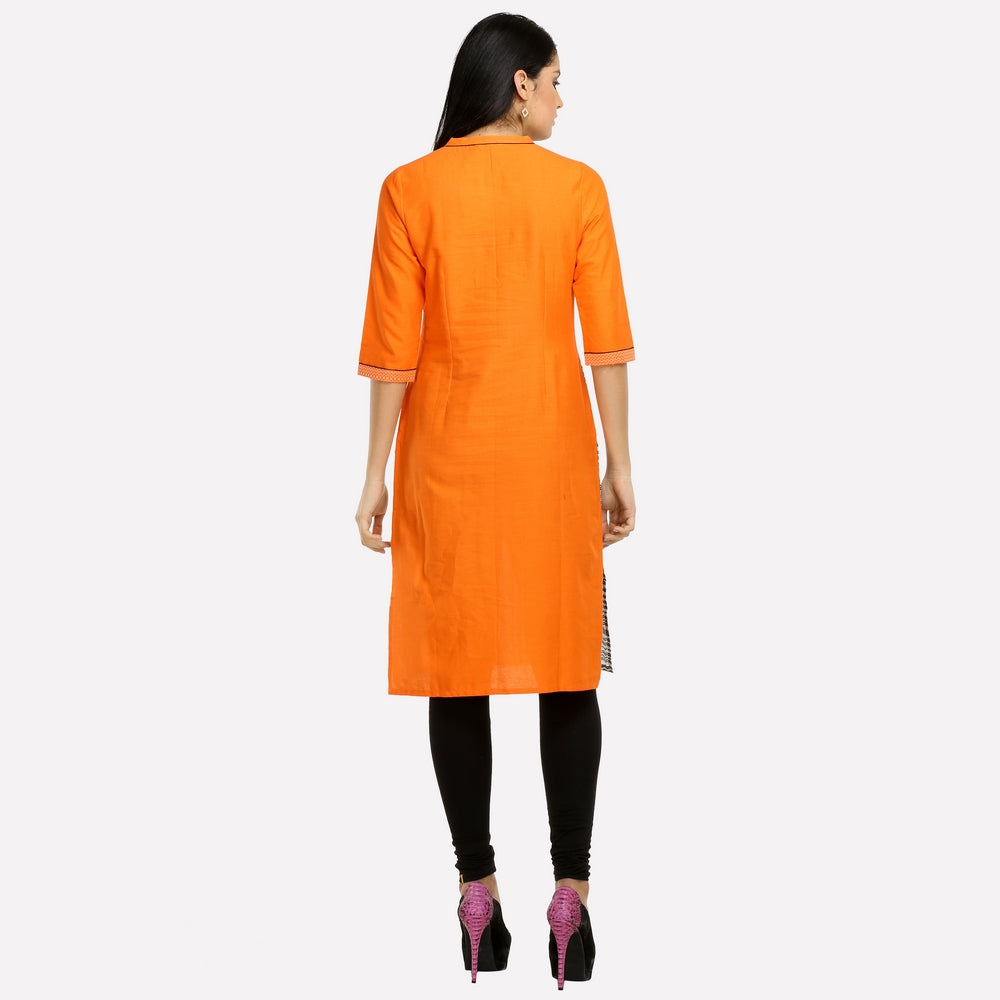 Orange 3/4 Sleeve Printed kurta