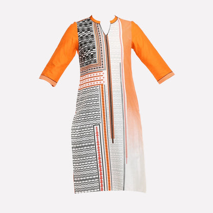 Orange 3/4 Sleeve Printed kurta