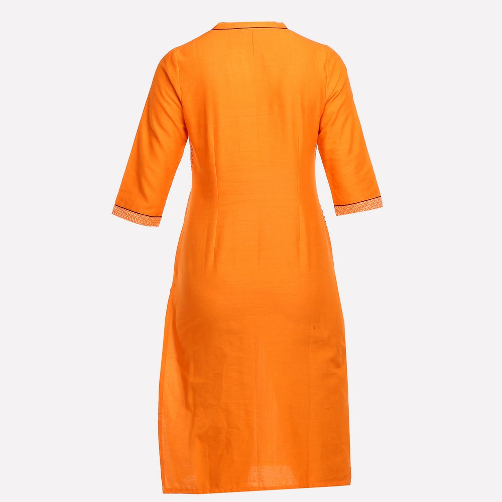 Orange 3/4 Sleeve Printed kurta