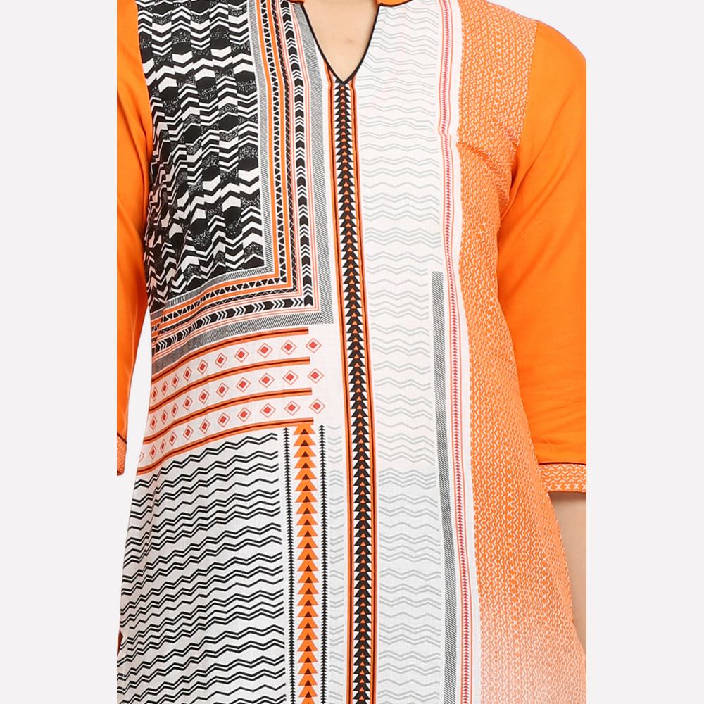 Orange 3/4 Sleeve Printed kurta