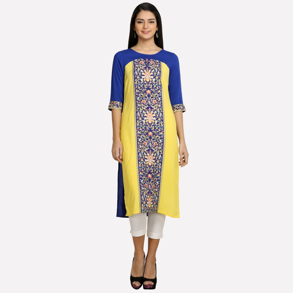 Blue And Yellow Floral Print kurta