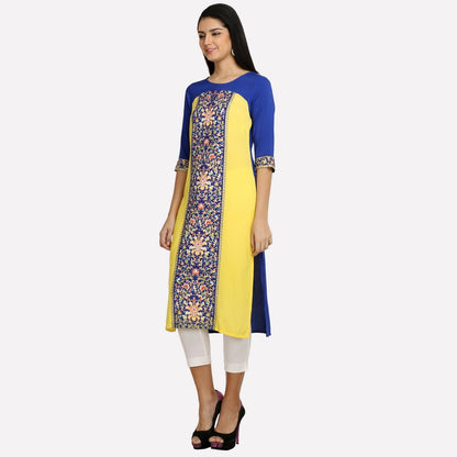 Blue And Yellow Floral Print kurta