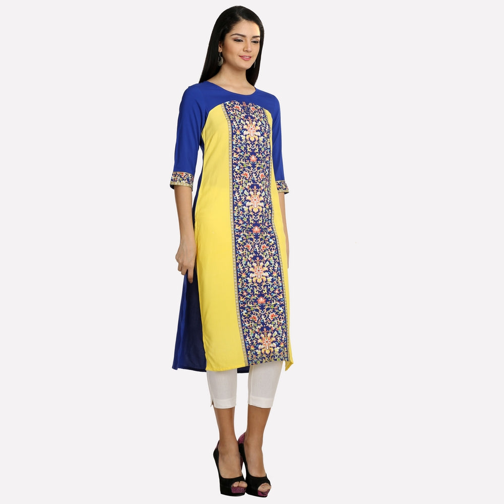 Blue And Yellow Floral Print kurta