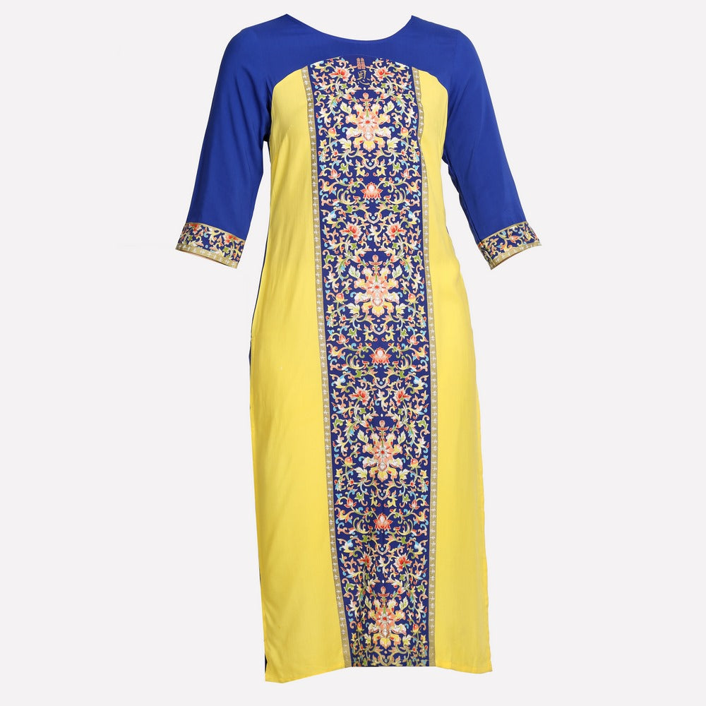 Blue And Yellow Floral Print kurta