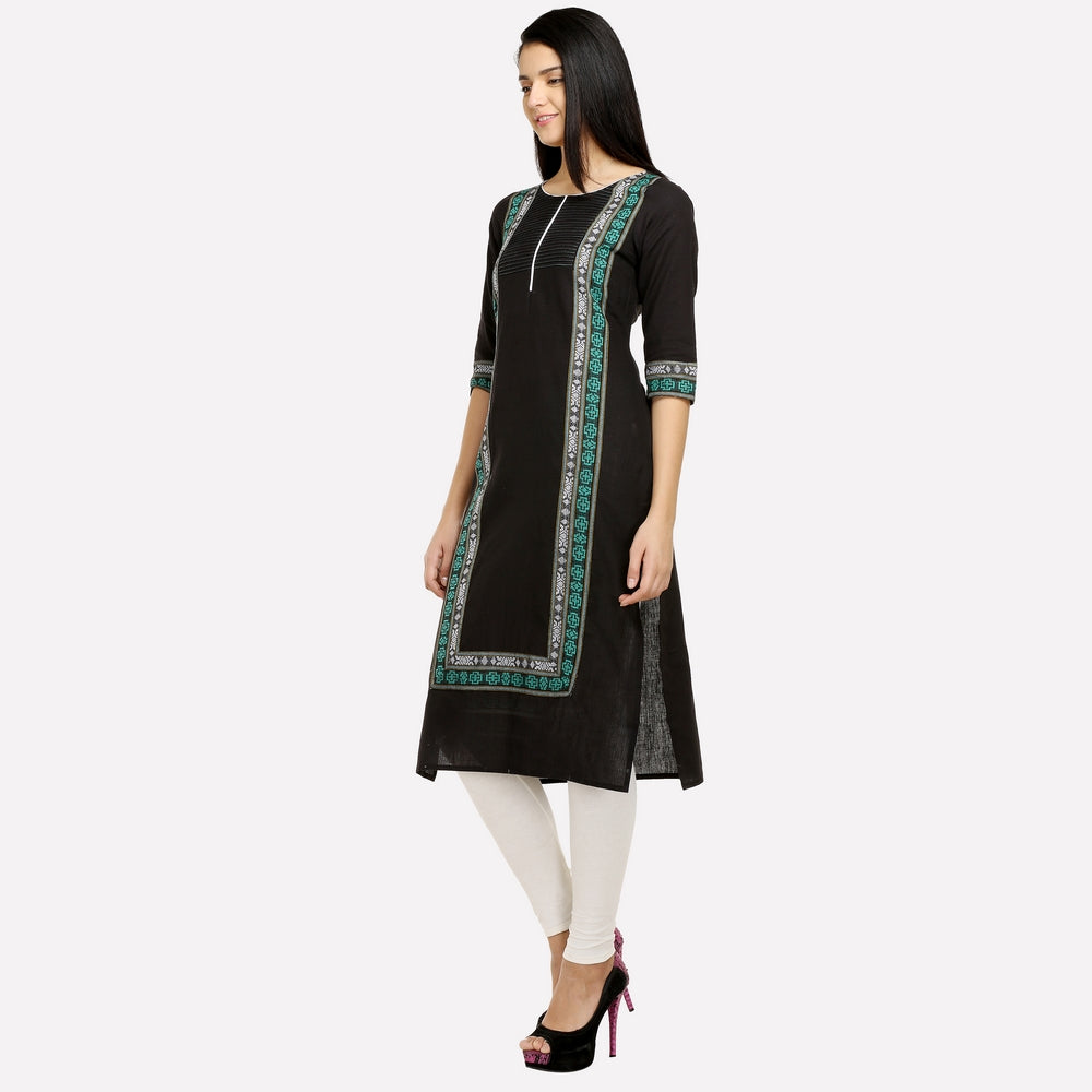 Black Printed Pintuck kurta