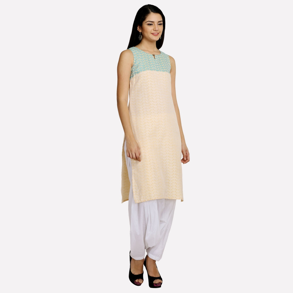 Light Pink Printed Sleeveless kurta