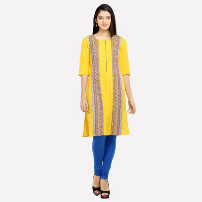 Yellow Printed 3/4 Sleeve kurta