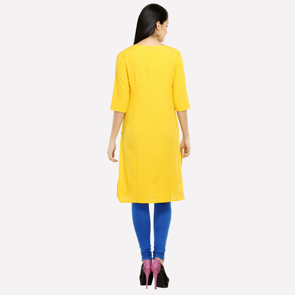 Yellow Printed 3/4 Sleeve kurta