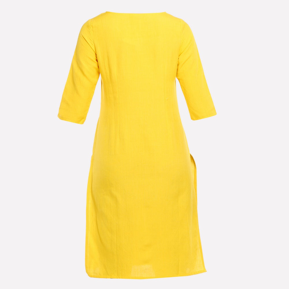 Yellow Printed 3/4 Sleeve kurta