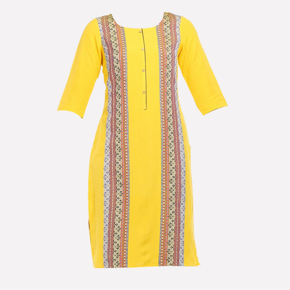 Yellow Printed 3/4 Sleeve kurta