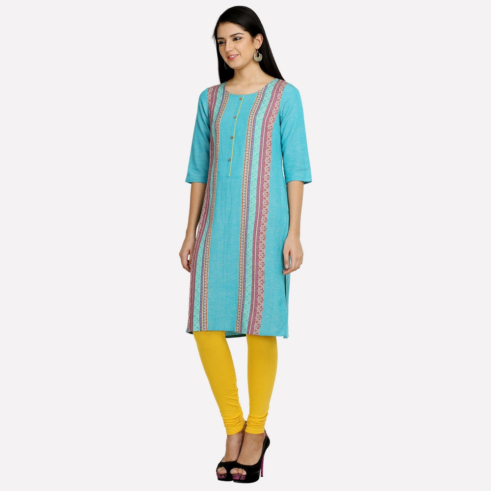 Blue Printed 3/4 Sleeve kurta