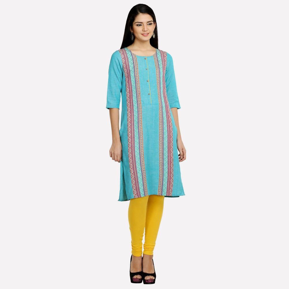 Blue Printed 3/4 Sleeve kurta