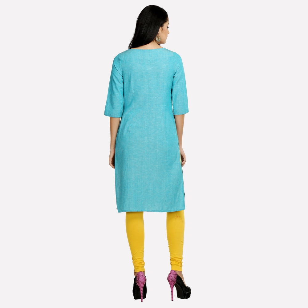 Blue Printed 3/4 Sleeve kurta