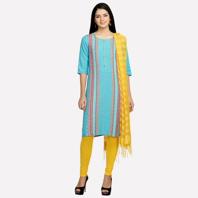 Blue Printed 3/4 Sleeve kurta